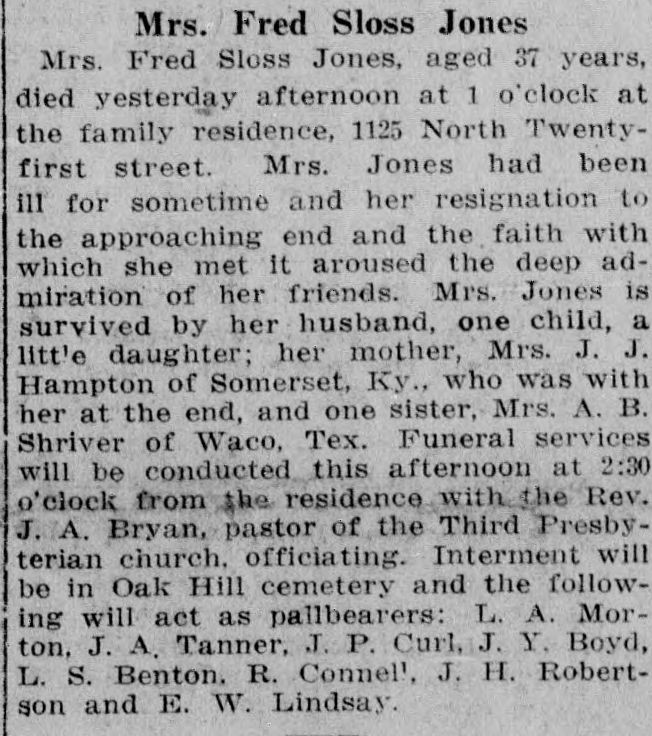 Mrs. Fred Sloss Jones obituary